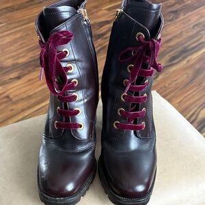 Prada Burgundy Lace-Up Boots for Women